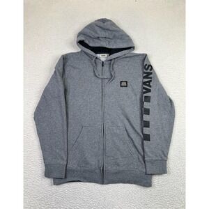 Vans Hoodie Mens Small Gray Full Zip Off The Wall Checkerboard Sleeve Fleece